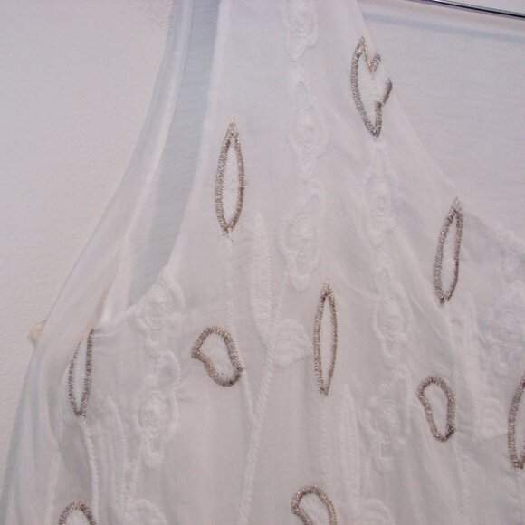 Elena Baldi White Silk Embroidered Tank Top Ruffled Boho Gold Thread Italy Small - Picture 6 of 15